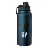 Termos din otel inoxidabil, capac cu surub, dop si maner din plastic, culoare albastru mat, capacitate 950 ml