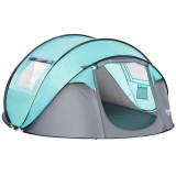 Cort camping, 4 persoane, impermeabil, tip igloo, cu 2 ferestre, 2 intrari, husa, deschidere automata,&nbsp;albastru deschis si gri, 286x209x122 cm