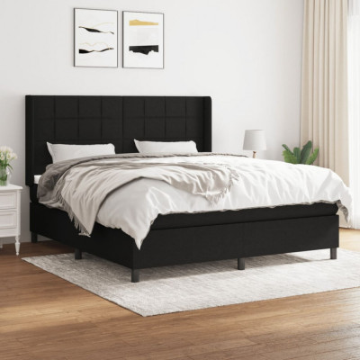 vidaXL Pat box spring cu saltea, negru, 180x200 cm, catifea foto