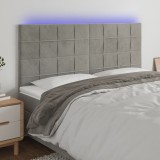 Cumpara ieftin Tăblie de pat cu LED, gri deschis, 160x5x118/128 cm, catifea