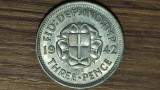Anglia / Marea Britanie - raritate uz colonial - 3 pence 1942 argint XF+ / AU - pentru cunoscatori !