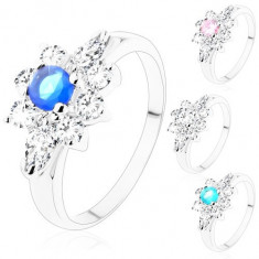 Inel de culoare argintie, zirconii rotunde în formă de bob - Marime inel: 60, Culoare: Transparent