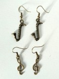 Cercei Bronz Muzica: Saxofon &amp; Cheia Sol - Set 2 Perechi, Cadou Muzicieni, Profesori, Elevi - 4.5cm