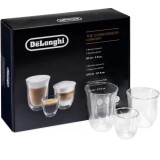 Set 2 pahare Espresso 90 ml, 2 pahare Cappuccino 270 ml si 2 pahare Latte Macchiato 330 ml, cu pereti dubli, DeLonghi DLSC302, Colectia Connoisseur