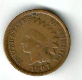 SUA STATELE UNITE ALE AMERICII 1 ONE CENT 1907 INDIAN HEAD STARE EXCELENTA, America de Nord