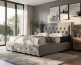 Cumpara ieftin Set pat tapitat Roma cu saltea ortopedica 160x200cm, cadru din lemn, somiera inclusa, culoare Gri