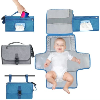 Geanta Multifunctionala pentru Schimbat Pampers, Flippy, Rezistenta la Apa, cu Agatatoare, Compartimentata, 30x20 cm, Albastru foto