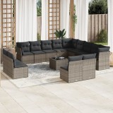 vidaXL Set mobilier de grădină cu perne, 14 piese, gri, poliratan