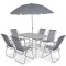 vidaXL Set mobilier de exterior, 8 piese, gri, oțel și textilenă 43786