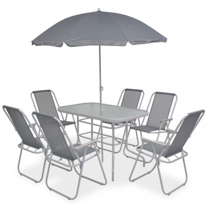 vidaXL Set mobilier de exterior, 8 piese, gri, oțel și textilenă 43786