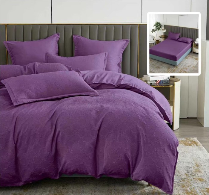 Lenjerie pat dublu,bumbac finet,6 piese,cearceaf cu elastic 160 180x200cm, cearceaf pilota 200x230cm, 2 fete de perna 50x70, 2 fete de perna 70x70,mov