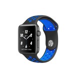 Curea silicon perforata ceas Apple Watch 5 4 3 2 1 42/44 mm - negru cu albastru