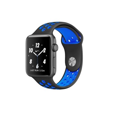 Curea silicon perforata ceas Apple Watch 5 4 3 2 1 42/44 mm - negru cu albastru foto