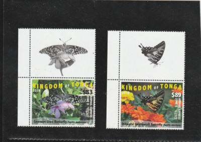 Tonga 2016-Fauna,Fluturi,serie 2 valori,cu vignete,dantelate,MNH,Mi.2048-2049 foto