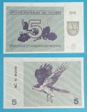 Lituania 5 Talonas 1991 Osprey, Bancnota aUNC+, Serie AC 503165, P#34, Bancnote Europa, Numismatica