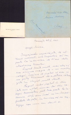 HST A2208 Carte de vizită și scrisoare olografă 1946 prof Liciniu Ioan Ciplea foto