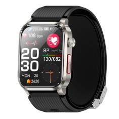 Smartwatch iSEN P300-Pro, Alb, Curea Silicon Neagra, 2.13 AMOLED, Ritm Cardiac, SpO2, Tensiune (Pompa de Aer), ECG, Temperatura, Moduri Sport, Bluetoo