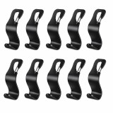 Cumpara ieftin Set 10 carlige pentru tetiera auto, negru, 12.7 x 6.8 cm, suport pentru pungi, genti, haine si accesorii, montaj rapid, rezistenta ridicata