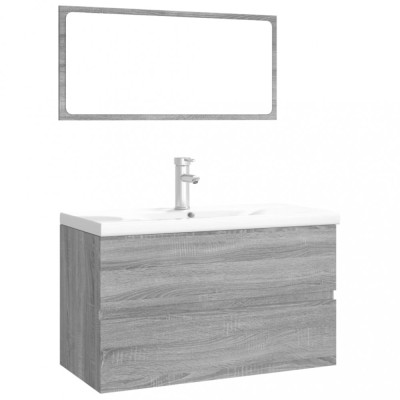 Set de mobilier de baie, gri sonoma, lemn prelucrat foto