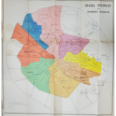 PLANUL ORASULUI BUCURESTI CU DELIMITAREA RAIOANELOR , 1954