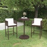 VidaXL Set mobilier bar de grădină, cu perne, 3 piese, maro, poliratan