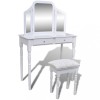 Masa Toaleta vidaXL cu Oglinda 3 in 1 si Taburet, 2 Sertare, Lemn Pin, MDF, Sticla, 80x40.5x74.5 cm, Alb Victorian