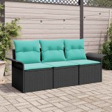 vidaXL Set de canapele pentru grădină cu pernă 3 pcs Negru Rattan poli 3353895