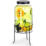Dozator de bauturi din sticla 3,2 L cu robinet si suport metalic negru