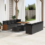 Set de canapea de grădină vidaXL cu 11 piese și perne, Negru, Ratan, Acacia