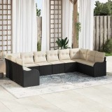 VidaXL Set de canapele pentru grădină 10 pcs Negru, alb Rattan poli
