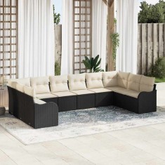 vidaXL Set de canapele pentru grădină 10 pcs Negru și alb Rattan poli