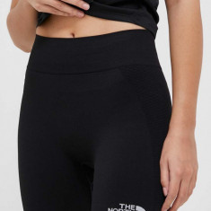 The North Face pantaloni scurti sport femei, culoarea negru, neted, medium waist