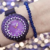 Set ceas casual de dama cu bratara inclusa, mecanism quartz, display analog, bratara mov, inchidere magnetica