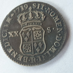 M. Franța 20 sols 1/6 ecu 1719 - R Orleans argint Ludovic XV