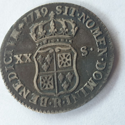 M. Franța 20 sols 1/6 ecu 1719 - R Orleans argint Ludovic XV foto