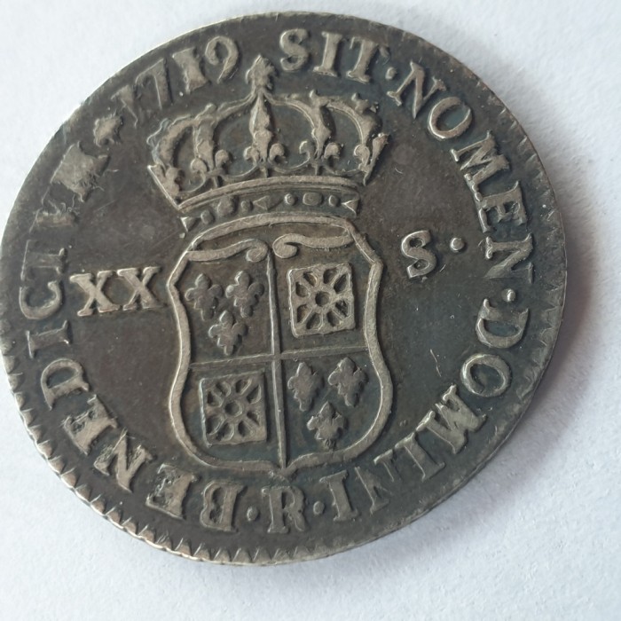 Franța 20 sols 1/6 ecu 1719 - R Orleans argint Ludovic XV