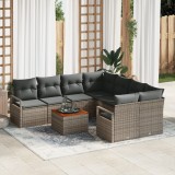 vidaXL Set de canapea de grădină, 9 piese, cu perne, gri, din ratan sintetic și acacia