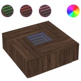 Masuta de cafea cu LED infinity, stejar maro, 100x100x40 cm