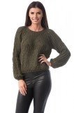 E780-14 Pulover gros din material tricotat si decolteu rotund, M