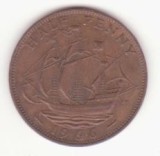 Marea Britanie &frac12; Penny 1966 - Elizabeth II 1st portrait; without &#039;BRITT:OMN&#039;, Europa, Bronz