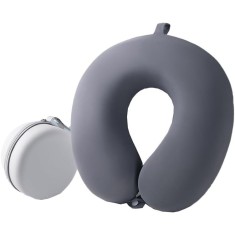 Pern&Auml; travelsupport, form&Auml; de u, suport ergonomic pentru g&Atilde;&cent;t &Egrave;i cap, spum&Auml; cu memorie, sistem de prindere cu capse, 30x30 cm, gri