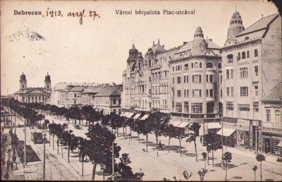 CP598N Debrecen V&amp;aacute;rosi b&amp;eacute;rpalota Piac utc&amp;aacute;val, carte poștală, circulată Zalău foto
