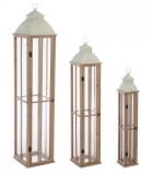Cumpara ieftin Set 3 felinare lemn natur metal sticla Valto 15.5x15.5x87 cm, 22x22x114 cm, 30x30x144 cm
