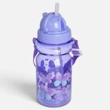 Sticlă de apă cu capac pop-up, 350 ml, mov, cu pai și curea, CMCLASS