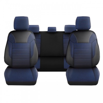Set Huse Scaune Auto DeluxeBoss Classico, pentru bancheta rabatabila fractionata, 11 piese, Albastru inchis foto