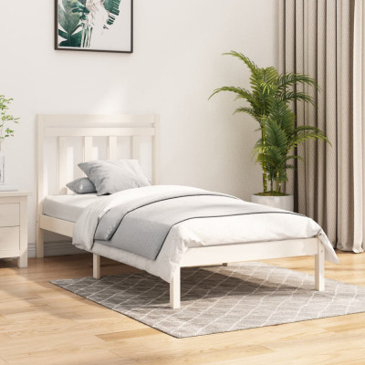 vidaXL Cadru de pat pentru o persoană 3FT, alb, 90x190 cm, lemn masiv foto