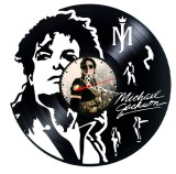 Ceas de perete decorativ realizat din disc de vinil, Model Michael Jackson King of Pop Monograma Semnatura, Negru, 30 cm