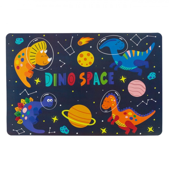 Suport Farfurii Copii, Dino Space, Dinozauri &icirc;n Spațiu, Multicolor, 43.5x28.5cm