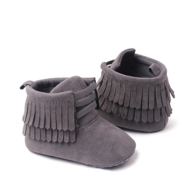 Pantofiori inalti pentru bebelusi, gri, cu franjuri (Marime Disponibila: 3-6 foto
