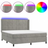 Cumpara ieftin Pat cu arcuri, saltea si LED, gri deschis, 180x200 cm, catifea